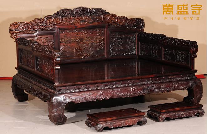 大紅酸枝錦繡江山羅漢床