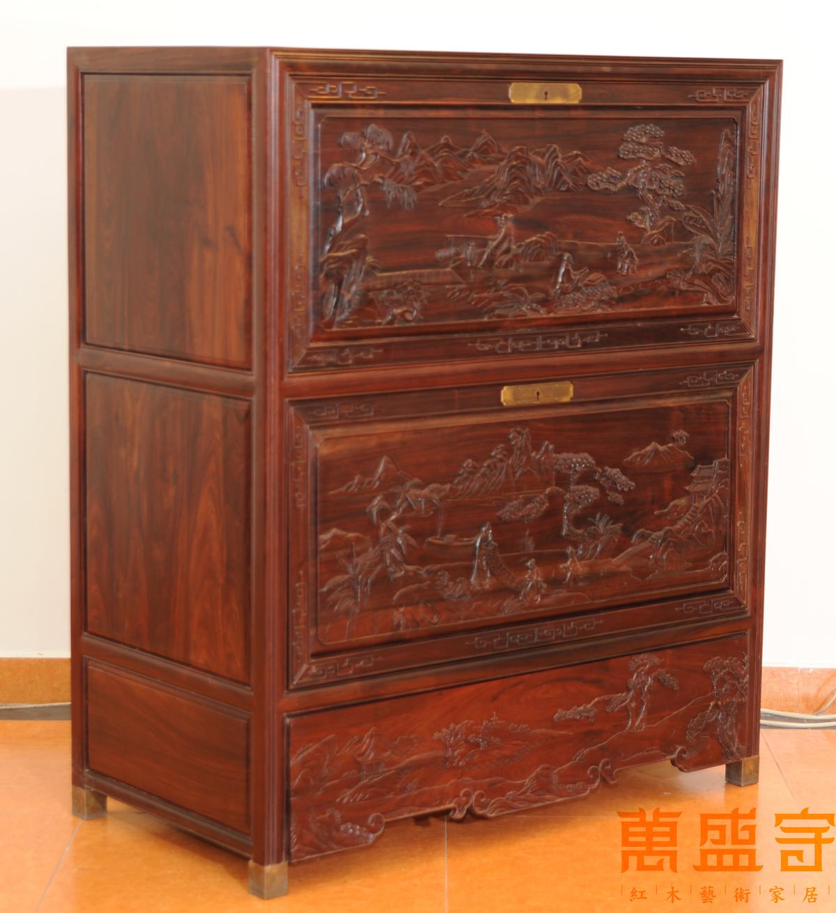 大紅酸枝山水畫(huà)柜