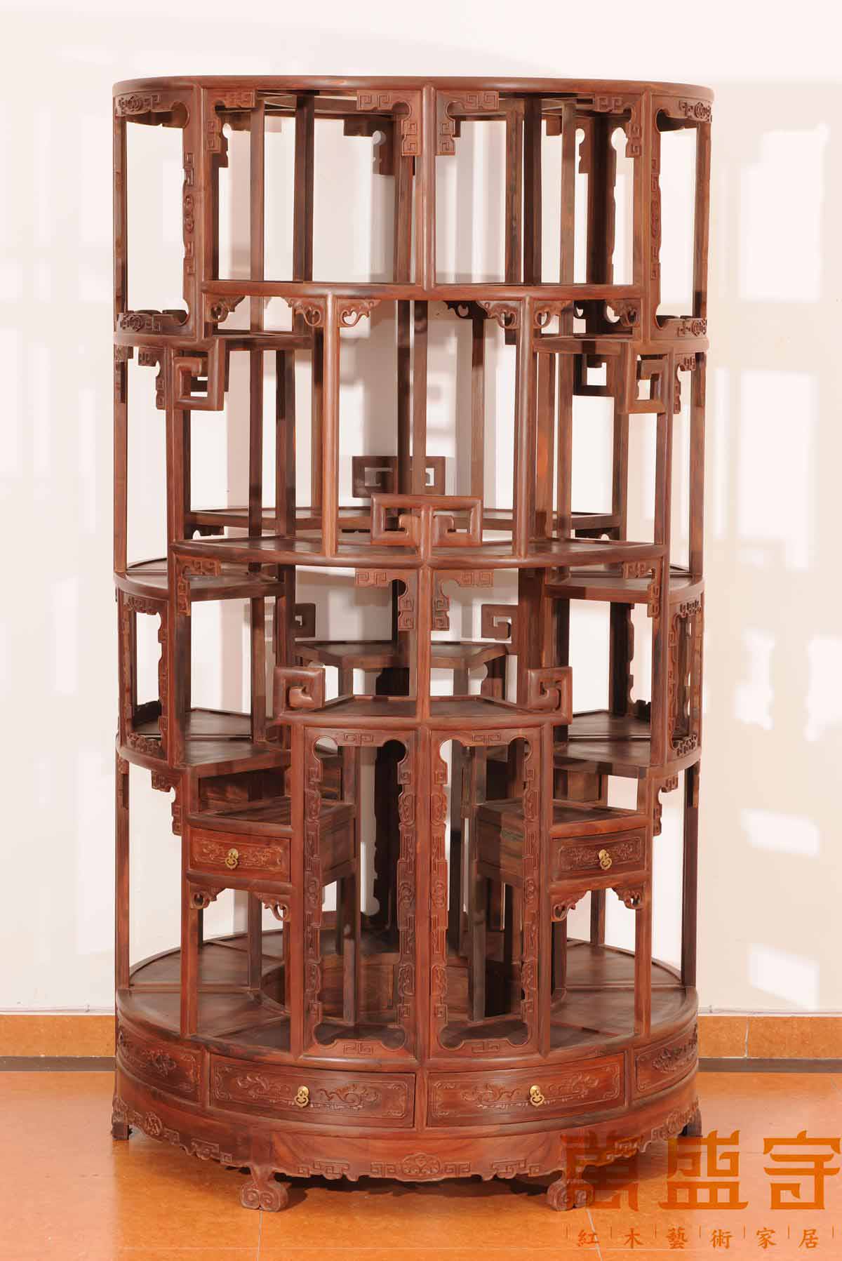 大紅酸枝圓柱形博古架