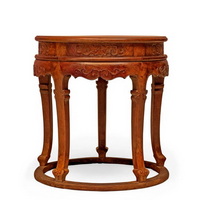 清早期 黃花梨獨板高束腰五足帶托泥圓香幾